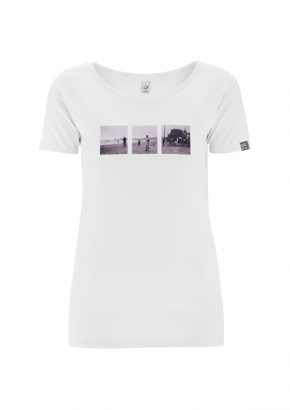 Women's open neck t-shirt wiht vintage image of French Basque country