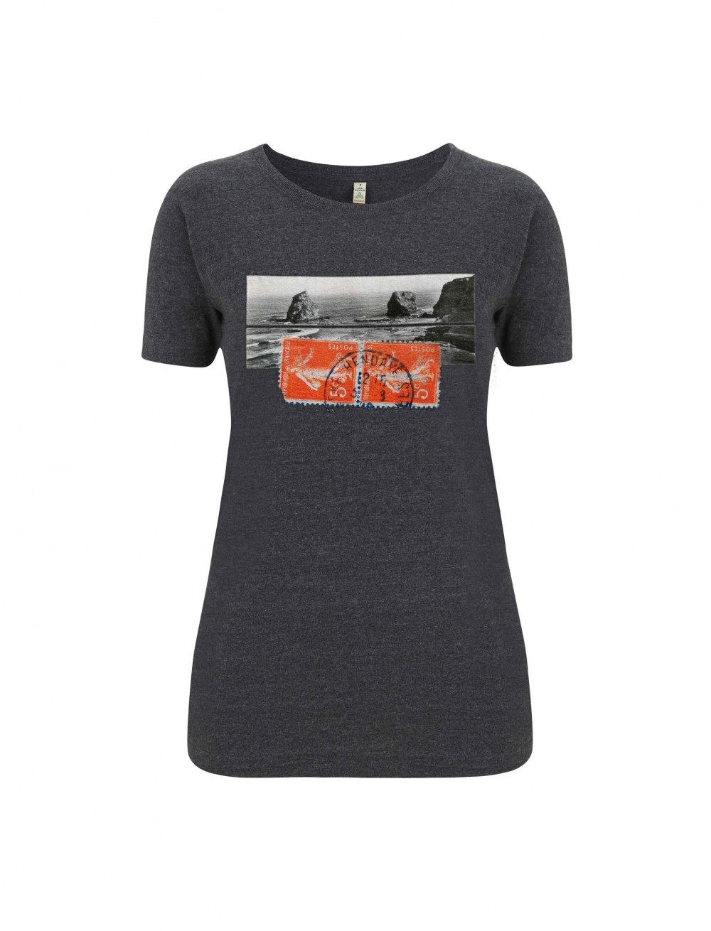 Recycled classic t-shirt with a vintage image of Hendaye