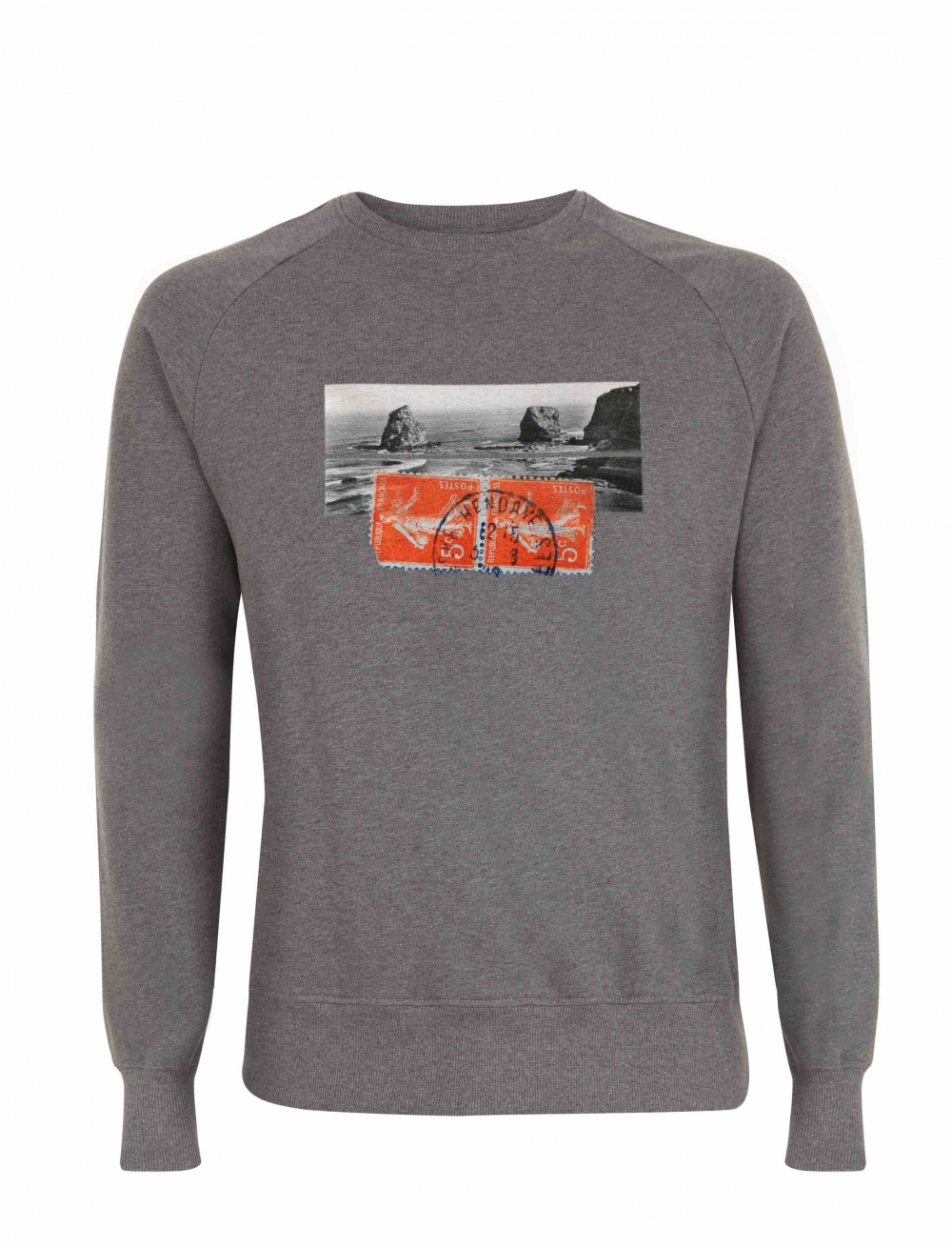 Organic cotton sweatshirt with a vintage image of Hendaye