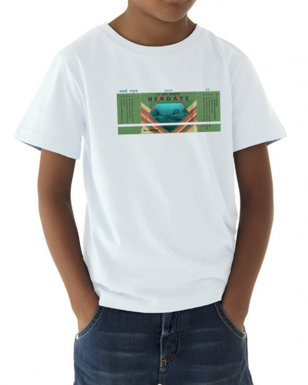 Organic t-shirt for boys & girls with vintage image of Hendaye
